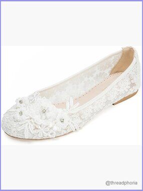 Lace Floral Flat Wedding Shoes Elegant Rhinestone Bridal Flats